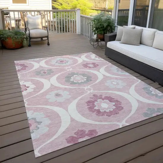 Pink Blush And Gray Medallion Washable Indoor Outdoor Area Rug Photo 9