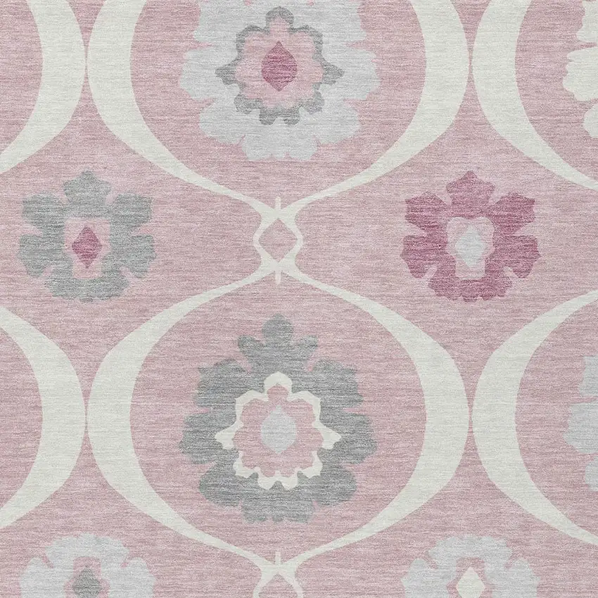 Pink Blush And Gray Medallion Washable Indoor Outdoor Area Rug Photo 7