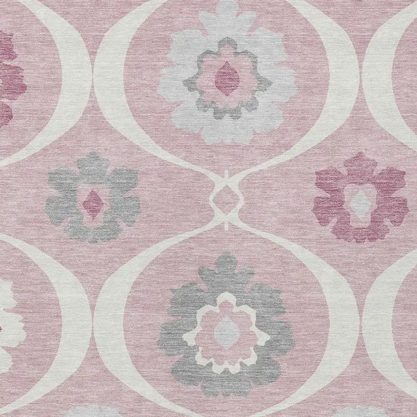 Pink Blush And Gray Medallion Washable Indoor Outdoor Area Rug Photo 7
