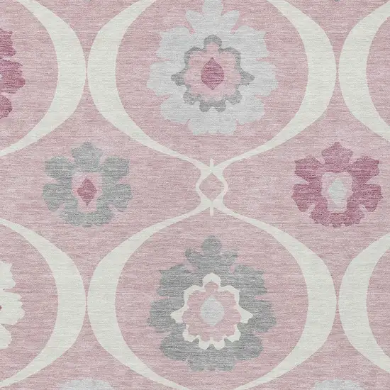 Pink Blush And Gray Medallion Washable Indoor Outdoor Area Rug Photo 7