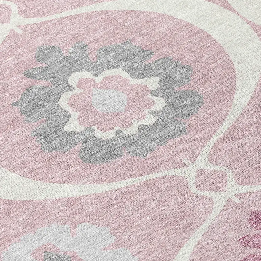 Pink Blush And Gray Medallion Washable Indoor Outdoor Area Rug Photo 6