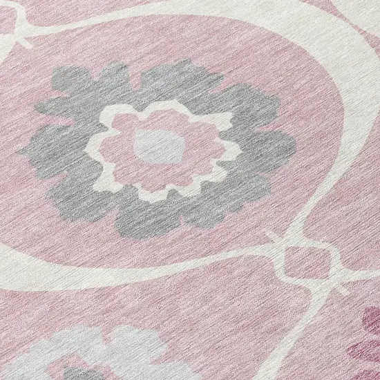 Pink Blush And Gray Medallion Washable Indoor Outdoor Area Rug Photo 6