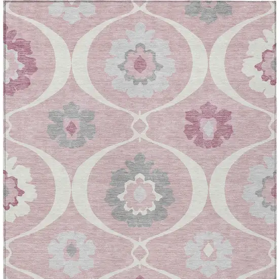 Pink Blush And Gray Medallion Washable Indoor Outdoor Area Rug Photo 7