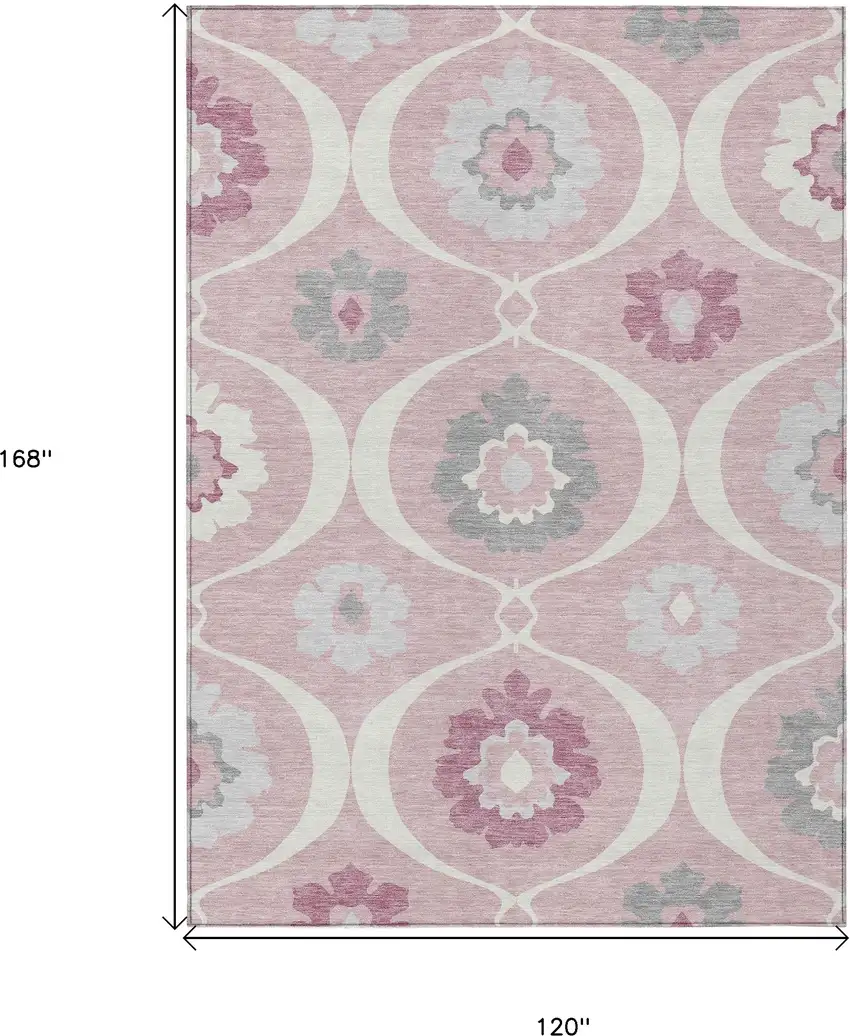 Pink Blush And Gray Medallion Washable Indoor Outdoor Area Rug Photo 3