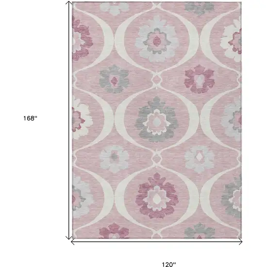 Pink Blush And Gray Medallion Washable Indoor Outdoor Area Rug Photo 3