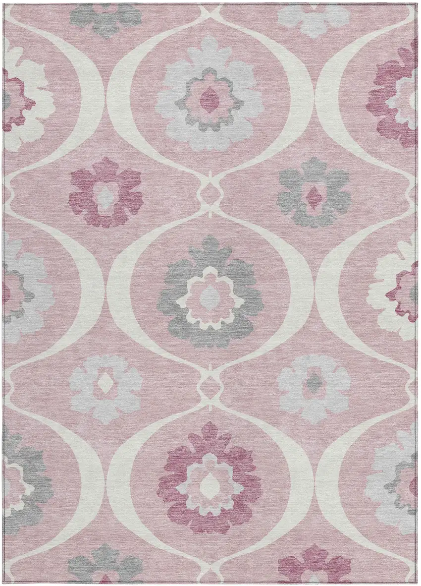Pink Blush And Gray Medallion Washable Indoor Outdoor Area Rug Photo 8