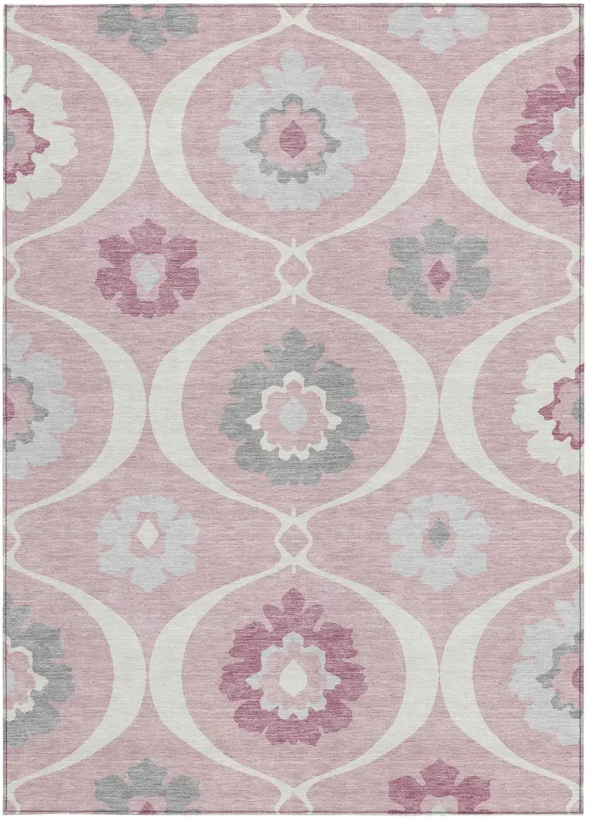 Pink Blush And Gray Medallion Washable Indoor Outdoor Area Rug Photo 8