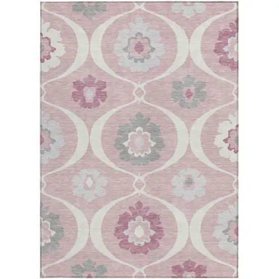 Pink Blush And Gray Medallion Washable Indoor Outdoor Area Rug Photo 8