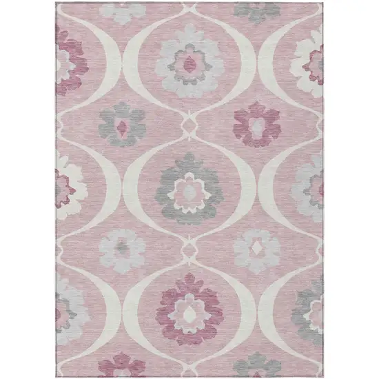 Pink Blush And Gray Medallion Washable Indoor Outdoor Area Rug Photo 2