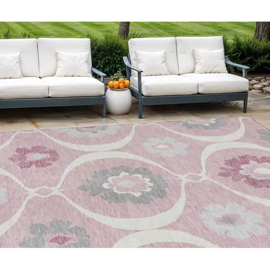Pink Blush And Gray Medallion Washable Indoor Outdoor Area Rug Photo 1