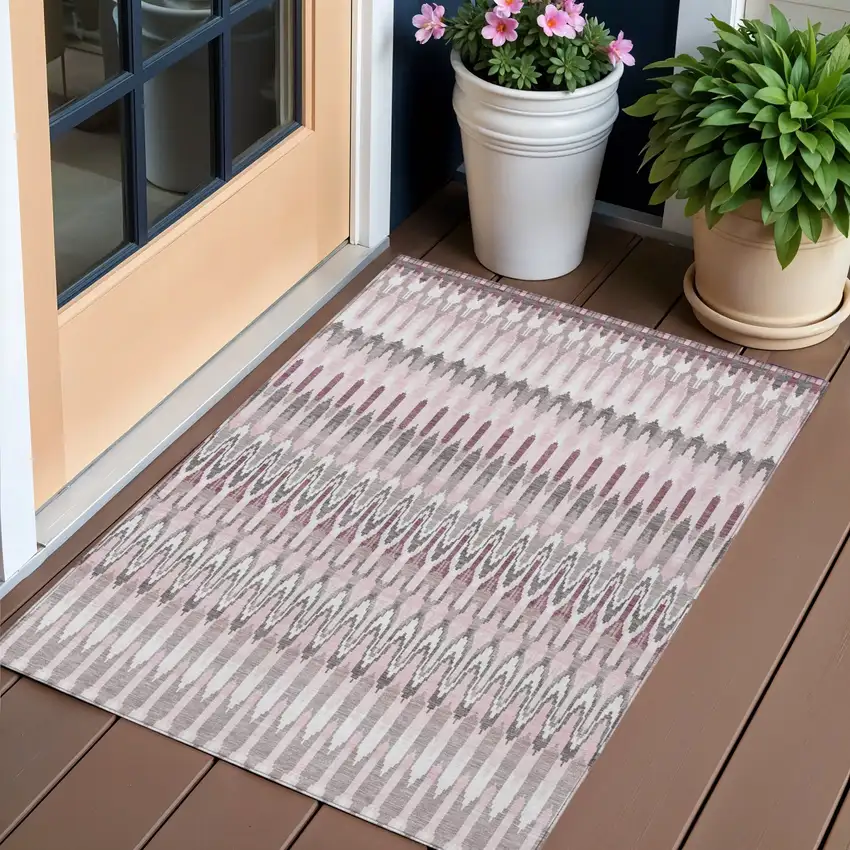 Pink Blush And Gray Southwestern Washable Indoor Outdoor Area Rug Photo 1