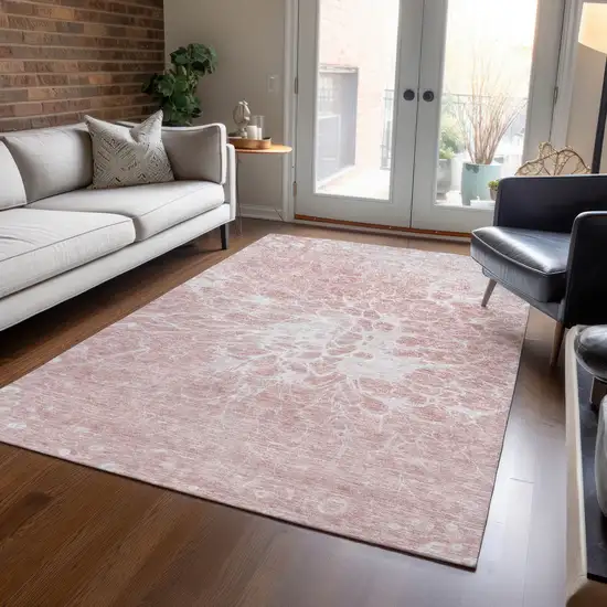 Pink Blush And Ivory Abstract Washable Indoor Outdoor Area Rug Photo 9