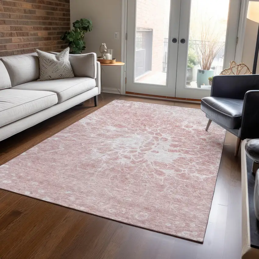 Pink Blush And Ivory Abstract Washable Indoor Outdoor Area Rug Photo 9