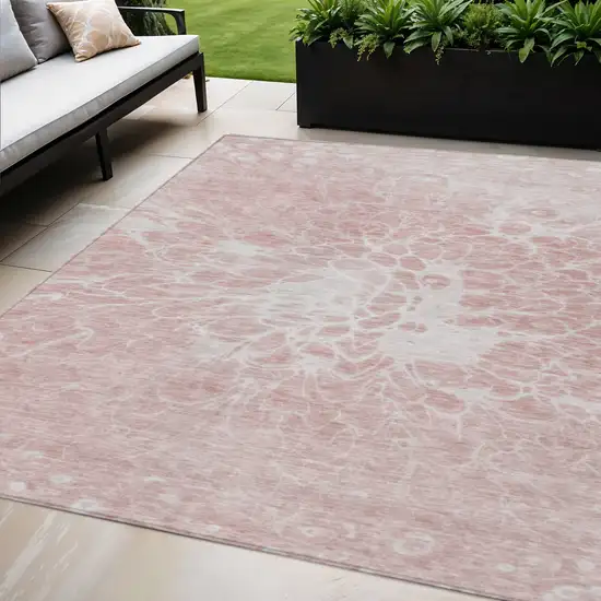 Pink Blush And Ivory Abstract Washable Indoor Outdoor Area Rug Photo 1