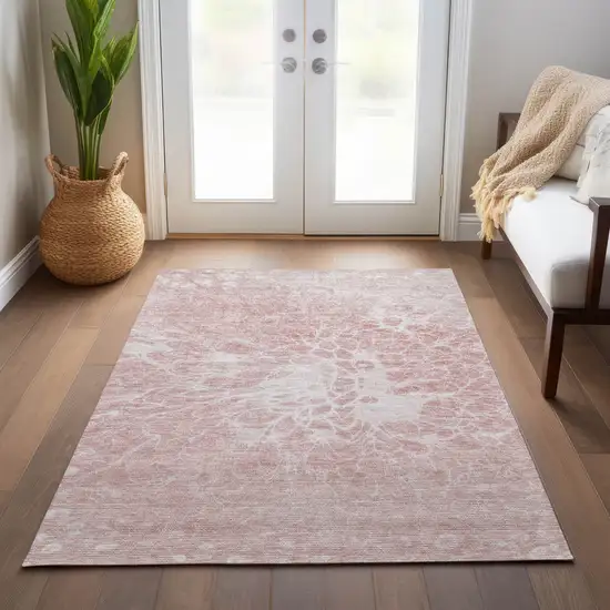 Pink Blush And Ivory Abstract Washable Indoor Outdoor Area Rug Photo 9