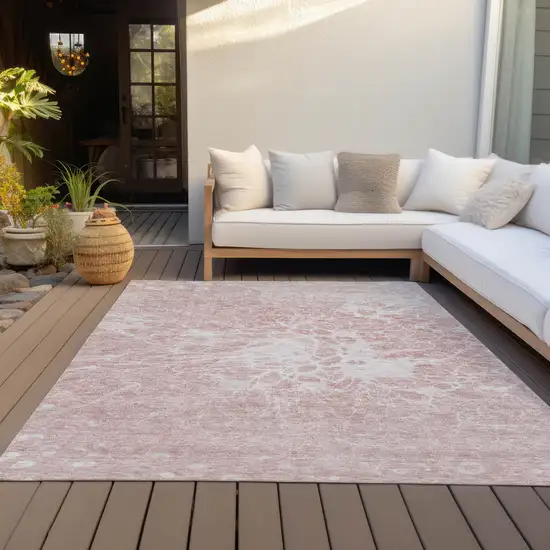 Pink Blush And Ivory Abstract Washable Indoor Outdoor Area Rug Photo 8