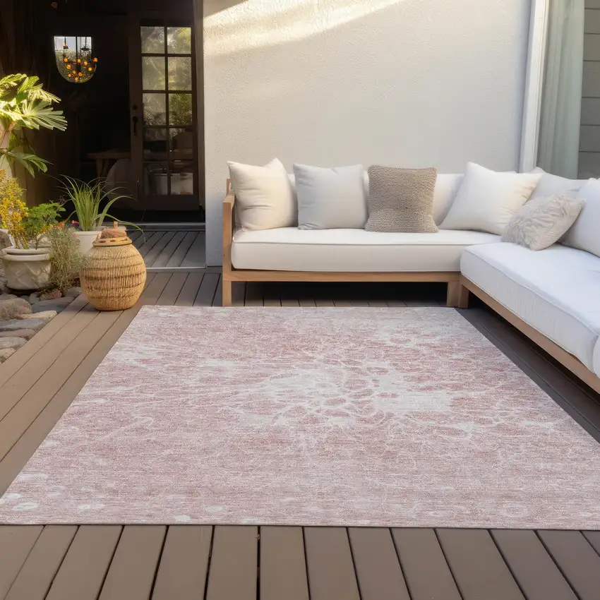 Pink Blush And Ivory Abstract Washable Indoor Outdoor Area Rug Photo 8