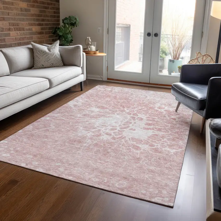 Pink Blush And Ivory Abstract Washable Indoor Outdoor Area Rug Photo 9