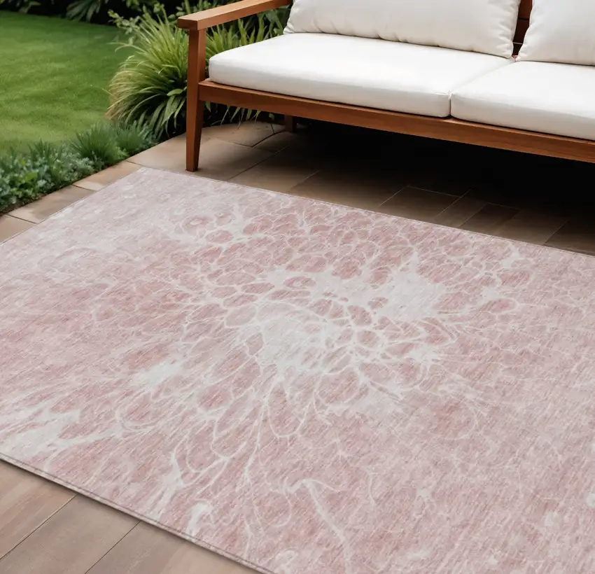 Pink Blush And Ivory Abstract Washable Indoor Outdoor Area Rug Photo 1