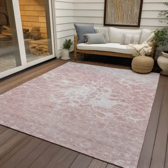 Pink Blush And Ivory Abstract Washable Indoor Outdoor Area Rug Photo 9