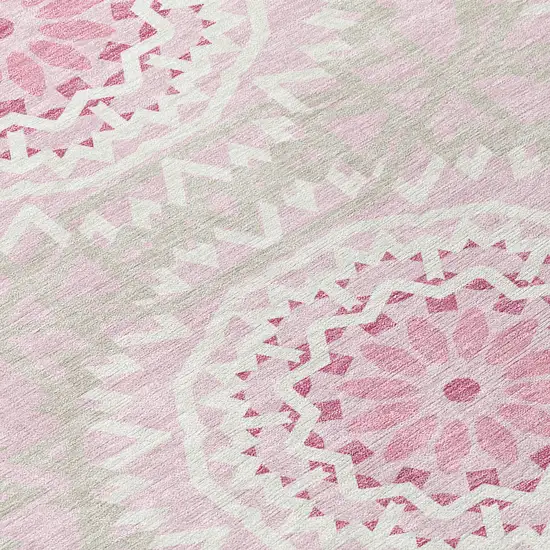 Pink Blush And Ivory Floral Medallion Washable Indoor Outdoor Area Rug Photo 5