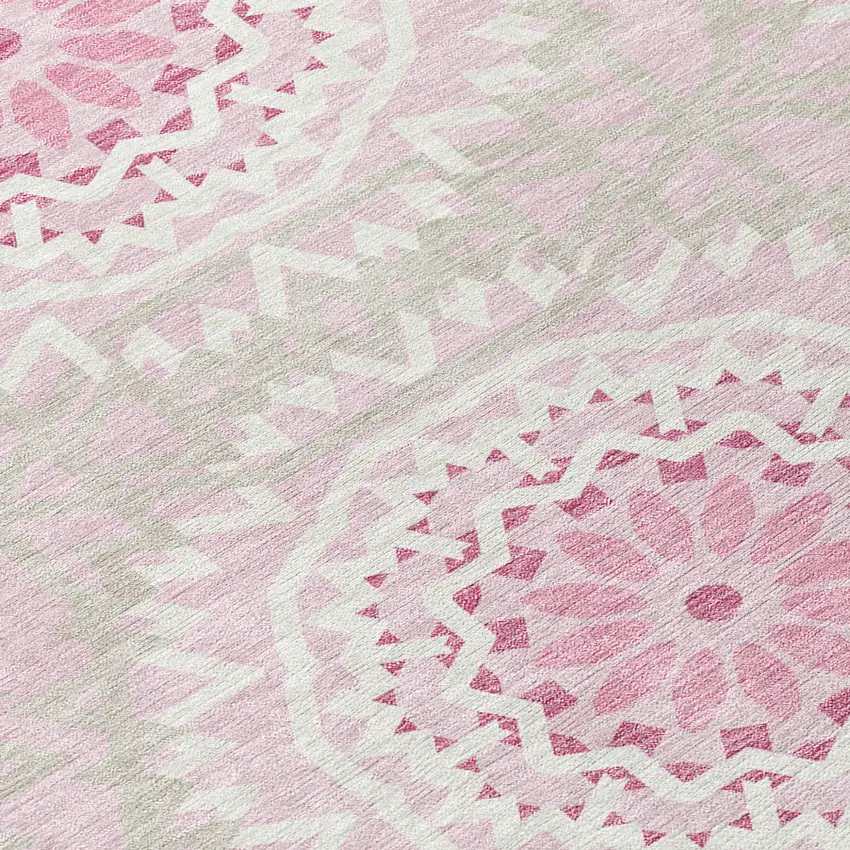 Pink Blush And Ivory Floral Medallion Washable Indoor Outdoor Area Rug Photo 5