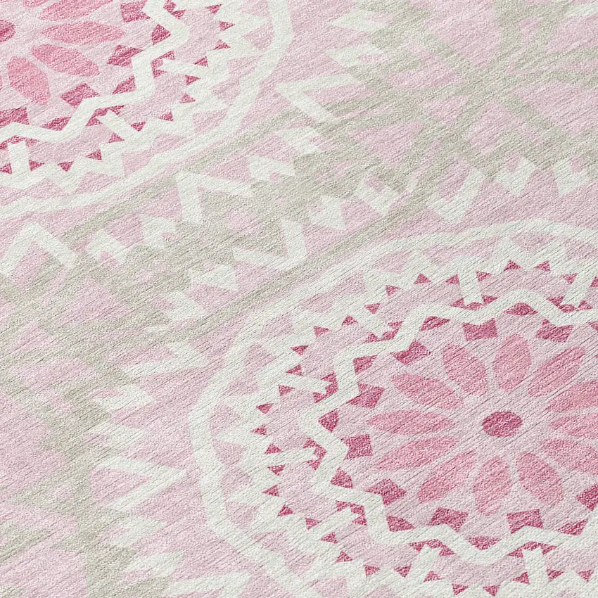 Pink Blush And Ivory Floral Medallion Washable Indoor Outdoor Area Rug Photo 5