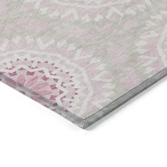 Pink Blush And Ivory Floral Medallion Washable Indoor Outdoor Area Rug Photo 4