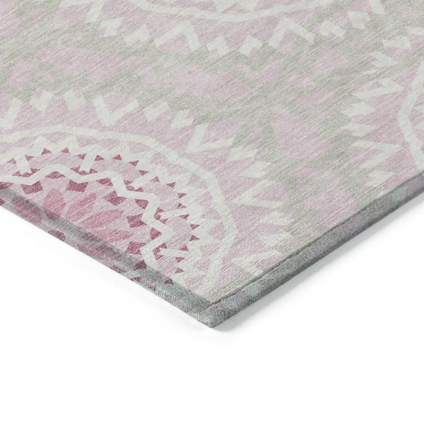 Pink Blush And Ivory Floral Medallion Washable Indoor Outdoor Area Rug Photo 4