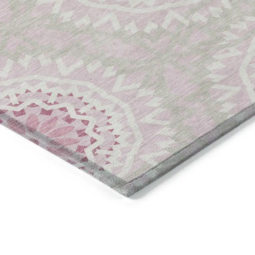 Pink Blush And Ivory Floral Medallion Washable Indoor Outdoor Area Rug Photo 4