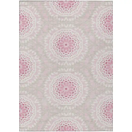 Pink Blush And Ivory Floral Medallion Washable Indoor Outdoor Area Rug Photo 2