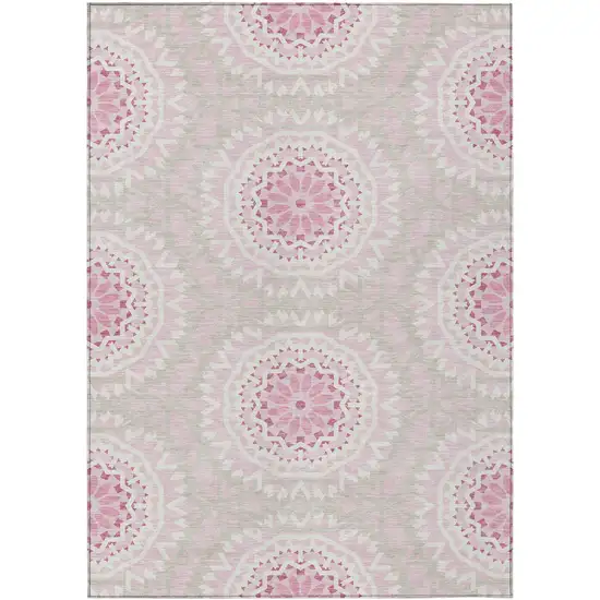 Pink Blush And Ivory Floral Medallion Washable Indoor Outdoor Area Rug Photo 2