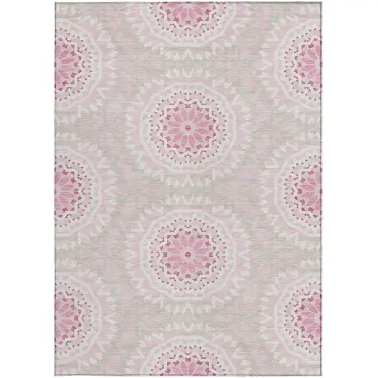 Pink Blush And Ivory Floral Medallion Washable Indoor Outdoor Area Rug Photo 6