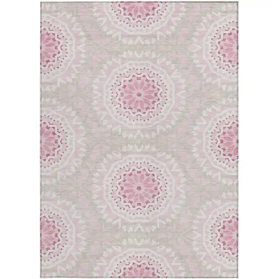 Pink Blush And Ivory Floral Medallion Washable Indoor Outdoor Area Rug Photo 6