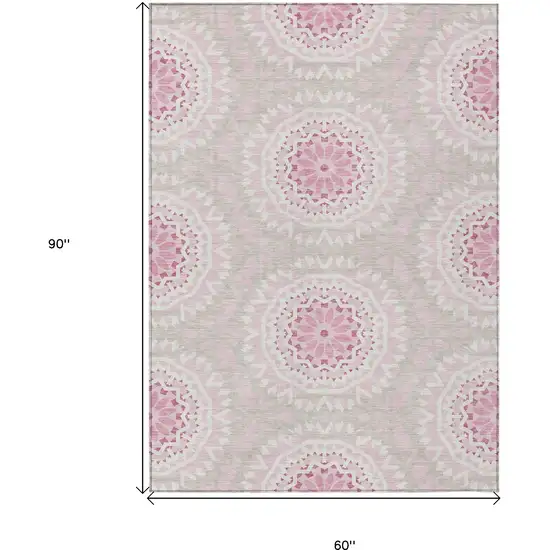 Pink Blush And Ivory Floral Medallion Washable Indoor Outdoor Area Rug Photo 3