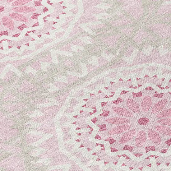 Pink Blush And Ivory Floral Medallion Washable Indoor Outdoor Area Rug Photo 5