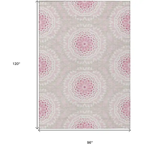 Pink Blush And Ivory Floral Medallion Washable Indoor Outdoor Area Rug Photo 3