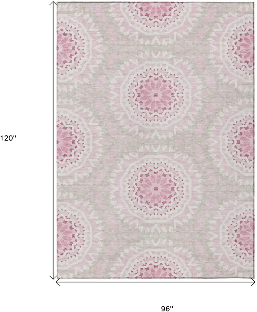Pink Blush And Ivory Floral Medallion Washable Indoor Outdoor Area Rug Photo 3