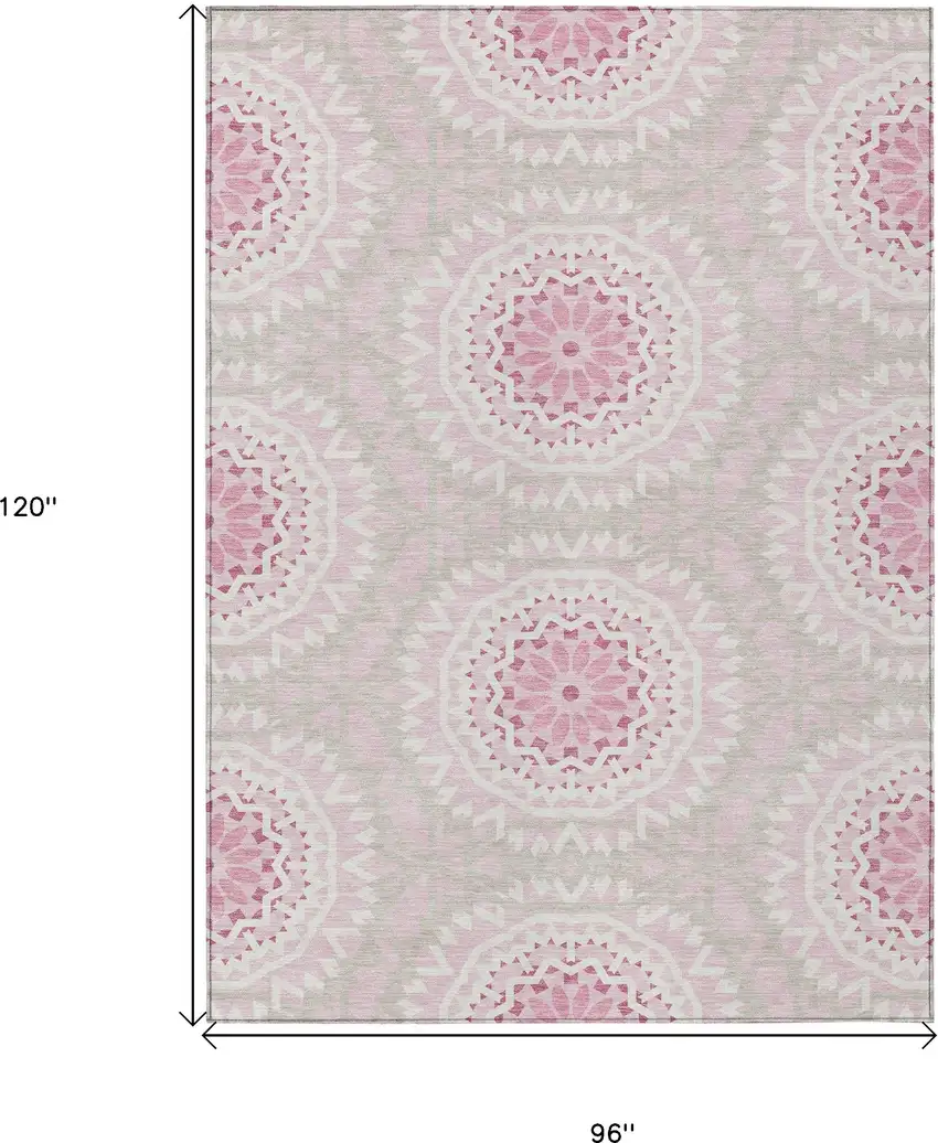 Pink Blush And Ivory Floral Medallion Washable Indoor Outdoor Area Rug Photo 3