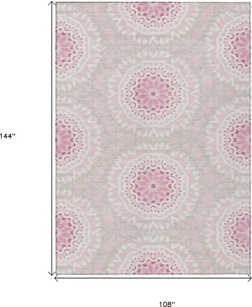 Pink Blush And Ivory Floral Medallion Washable Indoor Outdoor Area Rug Photo 3