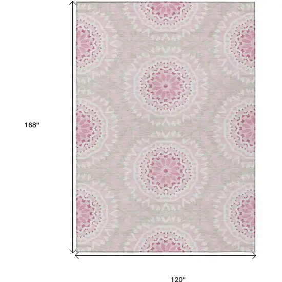 Pink Blush And Ivory Floral Medallion Washable Indoor Outdoor Area Rug Photo 3