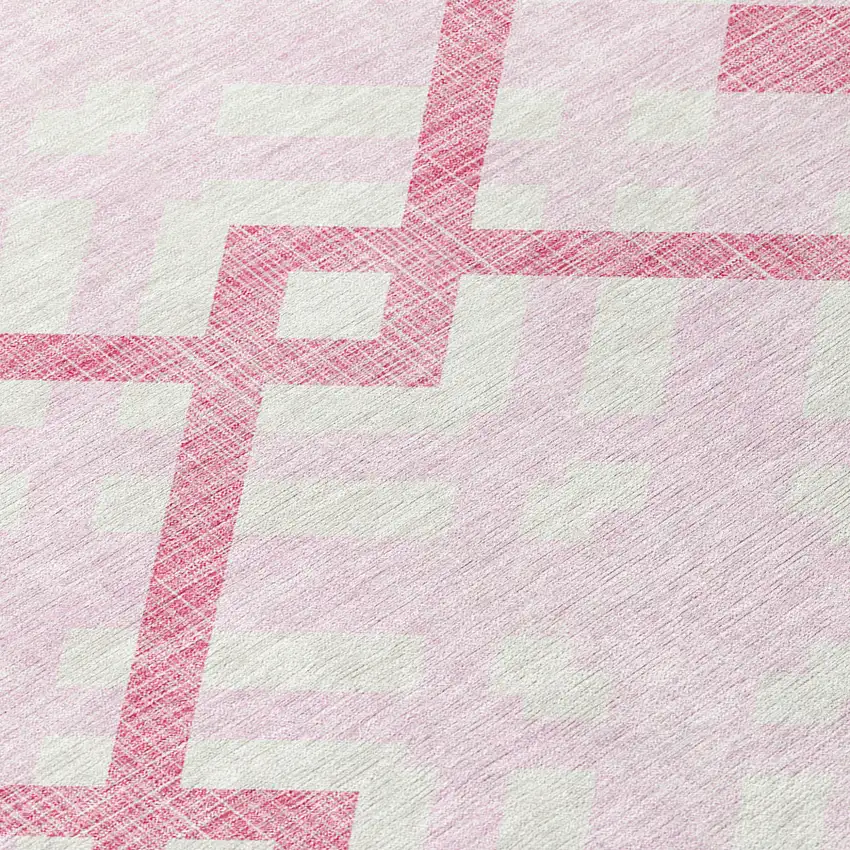 Pink Blush And Ivory Geometric Washable Indoor Outdoor Area Rug Photo 5