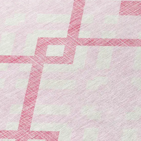 Pink Blush And Ivory Geometric Washable Indoor Outdoor Area Rug Photo 5