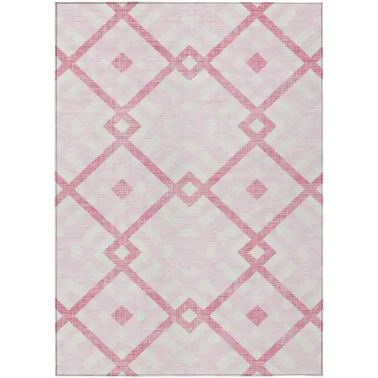 Pink Blush And Ivory Geometric Washable Indoor Outdoor Area Rug Photo 2