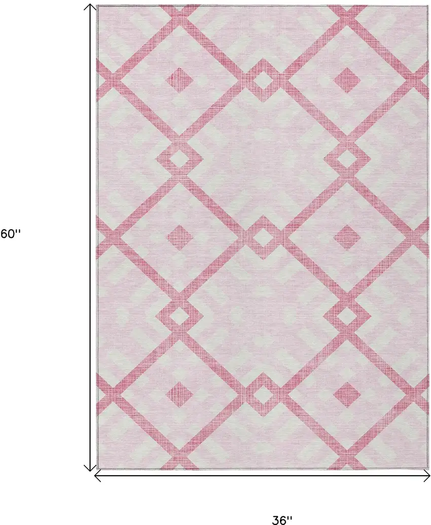 Pink Blush And Ivory Geometric Washable Indoor Outdoor Area Rug Photo 3