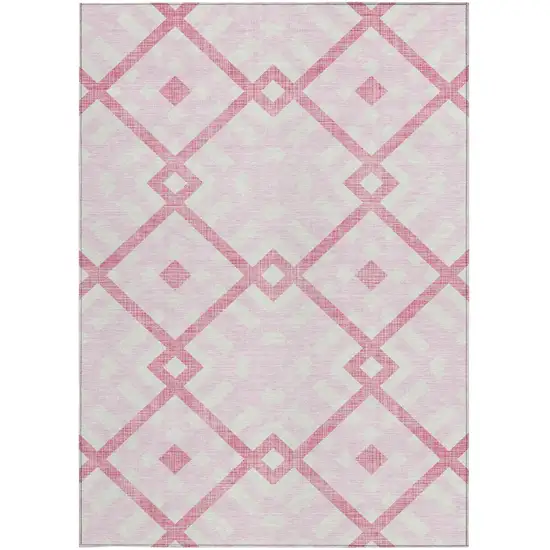 Pink Blush And Ivory Geometric Washable Indoor Outdoor Area Rug Photo 6