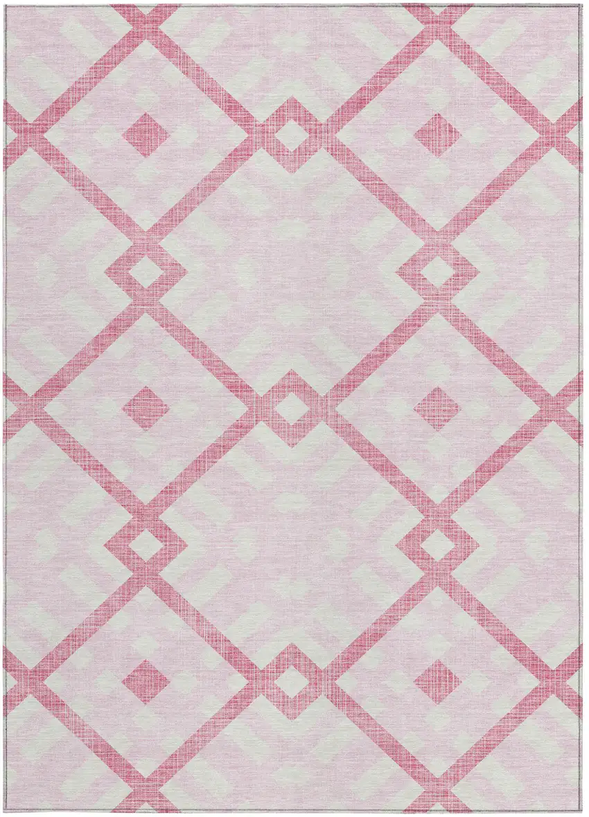Pink Blush And Ivory Geometric Washable Indoor Outdoor Area Rug Photo 6
