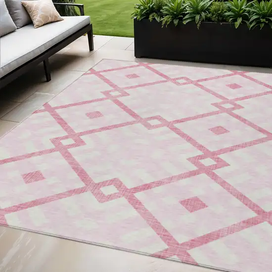 Pink Blush And Ivory Geometric Washable Indoor Outdoor Area Rug Photo 1