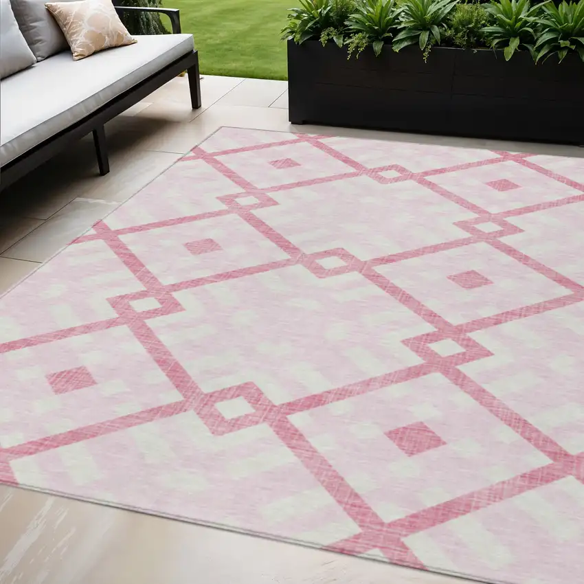 Pink Blush And Ivory Geometric Washable Indoor Outdoor Area Rug Photo 1