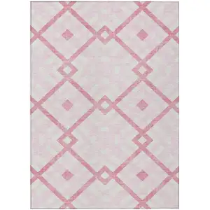 Photo of Pink Blush And Ivory Geometric Washable Indoor Outdoor Area Rug